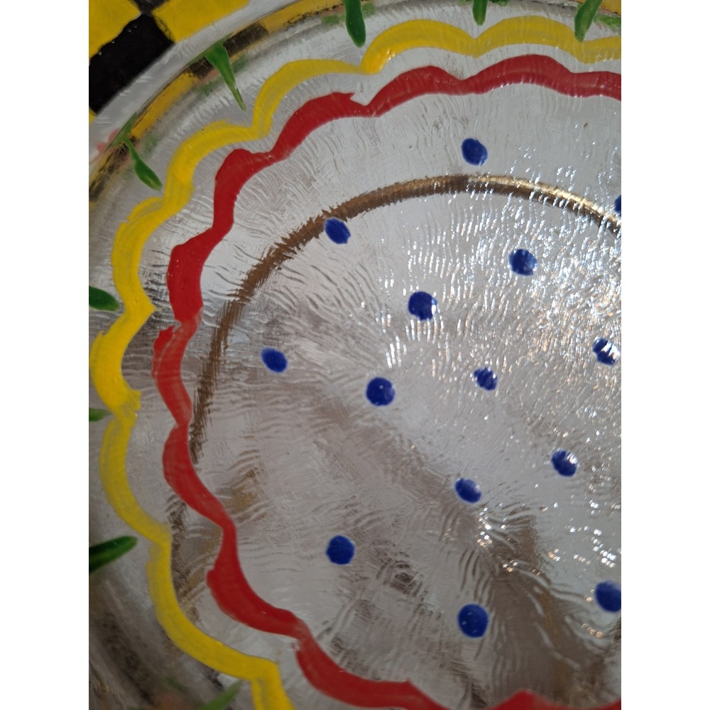 Vintage 1960's MacKensie-Childs Reverse Hand Painted Fused Glass Tulip Plate - Picture 11 of 12